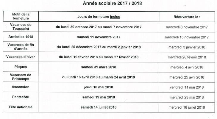 Fermeture bibliothèque 2017 2018