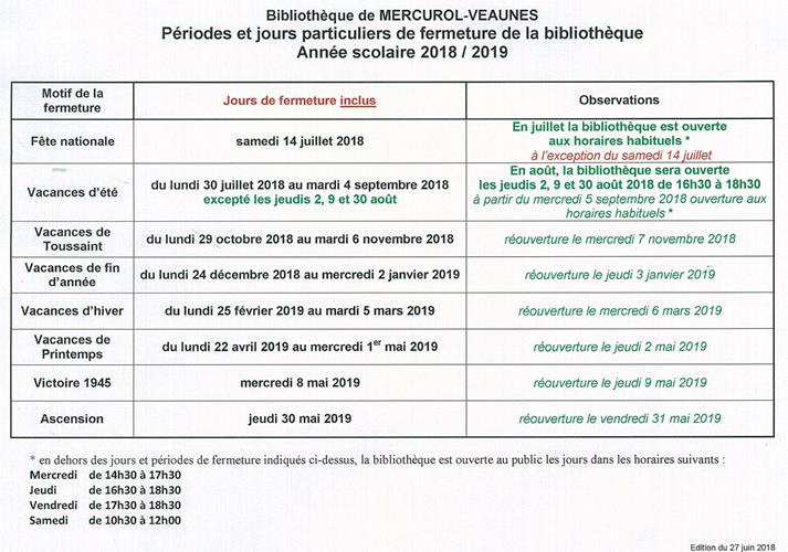 Fermeture bibliothèque 03 07 2018